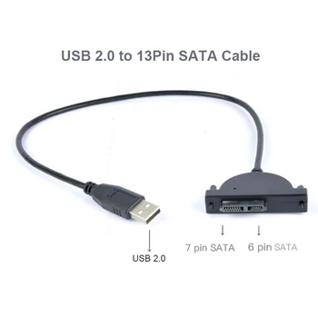 Широко используется SATA к USB 2.0 для оптического привода ноутбука, кабель USB внешний 7 + 6, кабель для преобразования, 13-контактный адаптер для преобразователя дисков ноутбука