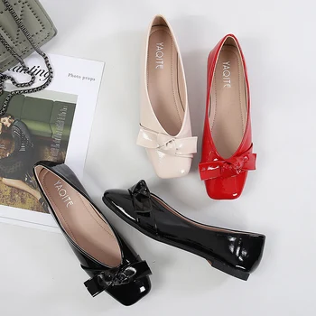 Большой размер 44, модная женская повседневная обувь для балеток из лакированной искусственной кожи, другая модная обувь на плоской подошве