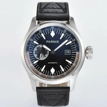 46 мм PARNIS черный циферблат с автоматической датой ST 2555 мужские часы супер светящиеся