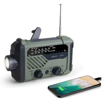 AWIND Аварийное радио 2000 мАч - Портативный приемник погоды AM/FM/NOAA на солнечной батарее с ручным управлением, Фонариком и лампочкой для чтения, Сотовый Pho