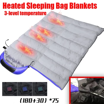 Зимний спальный мешок для кемпинга на открытом воздухе, одеяла, грелка с питанием от USB, Водонепроницаемый сверхлегкий с 3-уровневой температурой