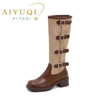 Ковбойские сапоги AIYUQI в западном стиле для детей и женщин, новинка 2023 года, большие размеры 41, 42, 43, женские ботинки для верховой езды, длинные сапоги на платформе, женские