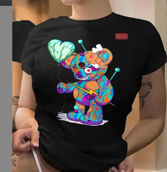 100% Хлопок, женская новая футболка с рисунком Медведя из мультфильма, блузка с короткими рукавами, базовые футболки в стиле Харадзюку, футболки Оверсайз