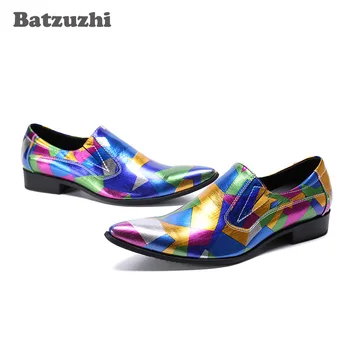 Мужские вечерние кожаные модельные туфли цвета Batzuzhi Muti итальянского типа, мужские туфли без застежки с острым носком, деловые вечерние и свадебные туфли