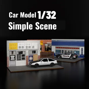 Деревянная Имитация 1:32 Модель Сцены Автомобиля Fujiwara Tofu Shop Парковка Гараж Вид на улицу Игрушечный автомобиль Коллекционное Украшение Дисплея