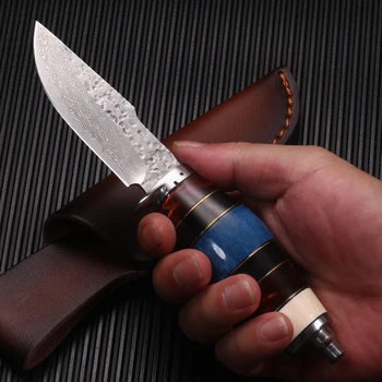 Выживание в дикой природе, острый нож для самообороны, складной нож из кованой дамасской стали VG10, стальной прямой нож с рисунком