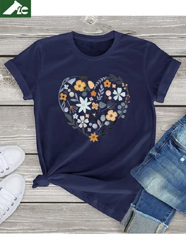Женская футболка FLC с цветочным сердечком, Забавная женская одежда с цветочным рисунком, Летняя Унисекс, Милые футболки для девочек