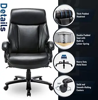 высокое Офисное кресло 400 фунтов -Сверхпрочное Офисное кресло для руководителей с очень широким сиденьем и высокой спинкой, Эргономичное Кожаное Компьютерное Кресло wi