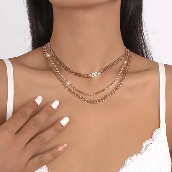 Многослойное ожерелье в стиле ретро в стиле хип-хоп, преувеличенное металлическое милое уличное геометрическое ожерелье со стразами