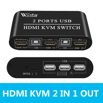 2x1HD KVM-коммутатор 2 Порта 4K USB-коммутатор KVM 2x1 Переключатель-Разветвитель для Совместного использования принтера Клавиатуры Мыши KVM-коммутатор HDMI-compatibl