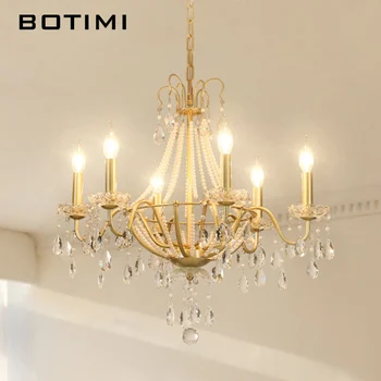 Винтажные хрустальные люстры BOTIMI в американском европейском стиле, люстра для виллы, освещение комнаты, люстры для домашнего декора, золотой блеск