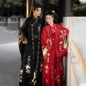 Старинная одежда в стиле Вэйцзинь для мужчин и женщин, Hanfu, полный комплект для пары, крест-накрест, длина до талии, сверхпрочная вышивка