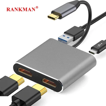Rankman USB C Концентратор для Daul 4K HDTV USB 3,0 Type C Док-станция для Macbook iPhone 15 iPad Samsung S21 Dex Xiaomi 12 Nintendo Switch PS5