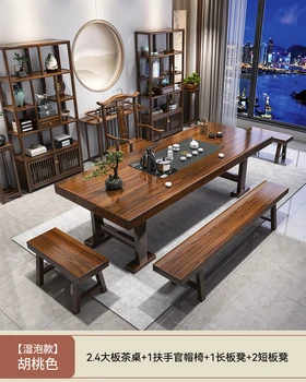Комбинация чайного столика и стула из большой доски из цельного дерева, новый китайский чайный столик, журнальный столик для офиса и дома, чайный сервиз в одном флаконе
