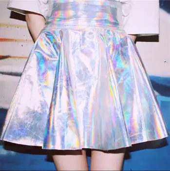 Голографическая юбка для ночного клуба, танцевальная мини-юбка, Серебристая плиссированная планка для девочек