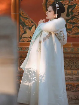 Новая осенне-зимняя длинная накидка Hanfu в китайском стиле, женская плюшевая и утолщенная белая шаль, пальто, древняя накидка hanfu, плащ