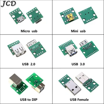 JCD Mini Micro USB USB A Мужской USB 2,0 3,0 A Женский Разъем USB B Интерфейс к 2,54 мм DIP PCB Конвертер Адаптер Разделительная плата
