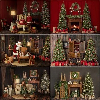 Рождественский фон для фотосъемки у камина, Фон для Рождественской елки, Семейная вечеринка, реквизит для фотостудии, детская ткань для портретной фотосъемки