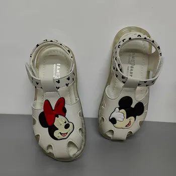 Летние сандалии Disney, детская обувь для девочек, Сандалии с Микки Маусом, кожаная обувь для малышей, Дышащие кроссовки, детская пляжная обувь