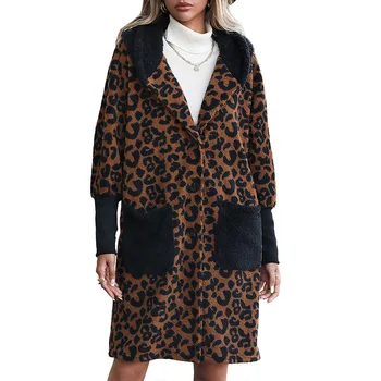 2023 Европейская и американская осенне-зимняя женская мода, темперамент, свободное пальто с леопардовым принтом, сшитое из черного искусственного меха