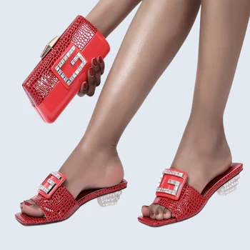 Летние модные женские туфли на высоком каблуке в африканском нигерийском стиле, украшенные стразами, и сумки для вечеринки по случаю дня рождения
