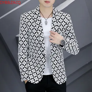 DYB&ZACQ, Трендовое мужское пальто, Весенне-осенний Новый Маленький костюм, Корейская версия, Приталенный Повседневный жакет с принтом на талии