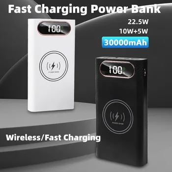 Быстрая Зарядка Power Bank Case 6 * 21700 Беспроводной 30000 мАч PowerBank battery Case Box 5A22.5W Не входит в комплект Аккумулятор для мобильного телефона
