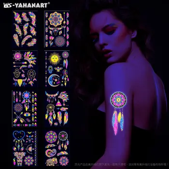 Креативные Флуоресцентные Бронзовые наклейки с Татуировкой в виде Цветка на руке, Наклейка для лица, Водонепроницаемые наклейки с татуировкой в виде пера на Руке, Дизайн художественной прессы