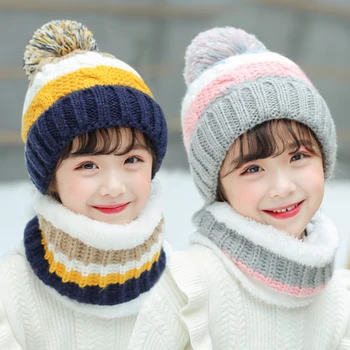 Зимняя Детская Милая, милая Плюс Бархатная Толстая Шерстяная Вязаная шапка-шарик для девочек, корейский вариант Теплого Шарфа для мальчиков, Детская шапочка для хеджирования