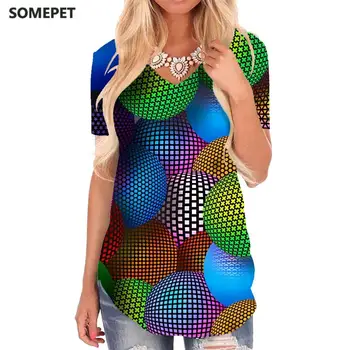 SOMEPET/ красочная футболка, женская футболка в горошек с V-образным вырезом, Футболки в стиле Харадзюку, Новая футболка с принтом, Женская Одежда, Модная Свободная Новинка