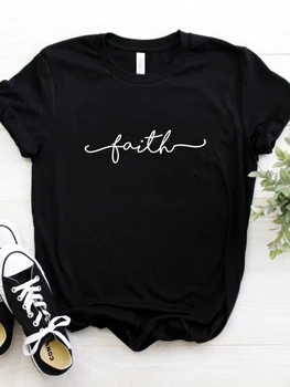 Женская футболка с буквенным принтом FAITH, Женская свободная футболка с коротким рукавом и круглым вырезом, Женская повседневная футболка, одежда, топы