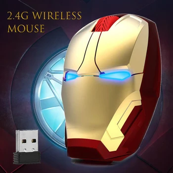 Беспроводная мышь Эргономичная Iron Man LED 2,4 G Оптические бесшумные мыши для ноутбуков Новинка с USB-приемником для ПК правой и левой руки Mac