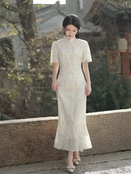 2023 Современная юбка-Чонсам, летняя мода для молодых девушек, Улучшенное ретро-платье для вечеринки в китайском стиле для женщин, Фотография