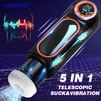 Автоматический мужской мастурбатор HESEKS Со светодиодным дисплеем, 10 Толчков, 4 сосания, 10 вибраций, влагалища, настоящий минет, секс-игрушки для мужчин