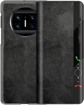 Чехол для Huawei Mate X3, Флип-чехол из натуральной кожи с прозрачным обзорным окошком, Подставка на магнитной застежке, Тонкая Кожа, Ударопрочный