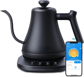 Чайник с регулируемой температурой по Wi-Fi, Чайник с гусиной шеей, Разливка по чайникам и заварочному чайнику, Управление Alexa, быстрый нагрев 1200 Вт,
