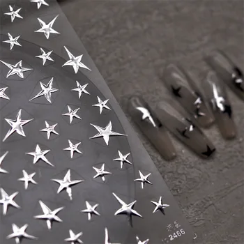 3D Бронзирующая Лазерная Серебряная Нерегулярная Звезда Наклейки Для Ногтей С Металлическим Эффектом Серебряная Пентаграмма Наклейки Для Ногтей Клейкие Наклейки Для Дизайна Ногтей Star