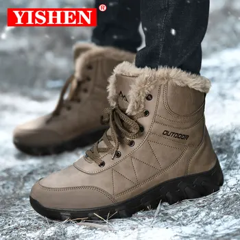 Зимние мужские ботинки YISHEN на платформе, Походная обувь, Уличная зимняя теплая плюшевая Водонепроницаемая мужская обувь, Удобная обувь, рабочие ботинки