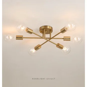 Современные потолочные светильники Nordic Semi Flush Mount Lamps Матовое Античное золото Освещение 6-Light Home Decor