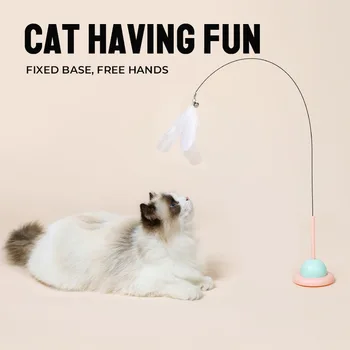 Игрушка-кошачья палочка двойного назначения, съемный длинный стержень, дразнящий кошачий стержень, проволочный колокольчик из перьев, прочная присоска, фиксированная интерактивная игрушка для кошек