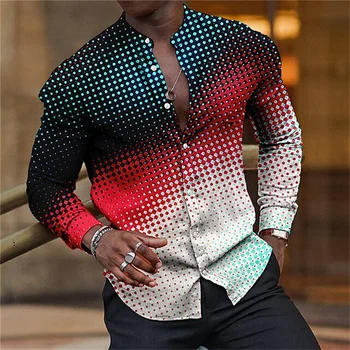 Модная роскошная мужская рубашка, однобортная рубашка, повседневная рубашка с длинными рукавами и принтом в горошек, мужской гавайский кардиган, 5 цветов