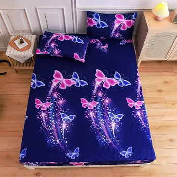 Модная кровать Space Butterfly Blue Purpel С простынями Sábanas, наматрасник из эластичной микрофибры (дополнительная наволочка)