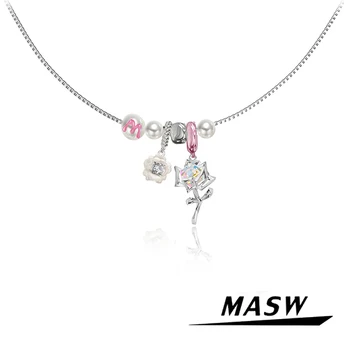 MASW Оригинальный Дизайн Нежные ювелирные Изделия Высокое Качество Красочный Стеклянный Цветок Кулон Ожерелье Для женщин Подарок для девочек Старший Смысл