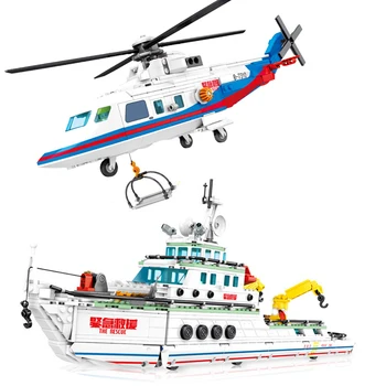 Городская полиция, аварийно-спасательная миссия, лодка, модель вертолета, наборы строительных блоков, игрушки из кирпича для детей, подарок друзьям samll
