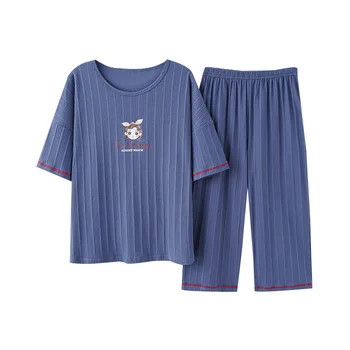 Пижамный стиль для девочек, весенне-летние Капри с короткими рукавами, Хлопковый Милый комплект повседневной тонкой домашней одежды с Героями Мультфильмов
