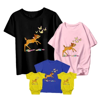 Футболки Disney Bambi/ Забавный летний детский комбинезон с короткими рукавами для маленьких девочек и мальчиков, одинаковые футболки для взрослых Унисекс, Повседневные Удобные