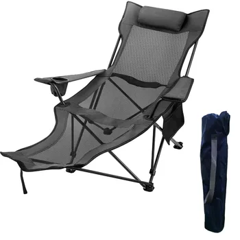 Складной Походный стул VEVOR Грузоподъемностью 330 фунтов с Сетчатым Шезлонгом для ног, Подстаканником и сумкой для хранения, серый