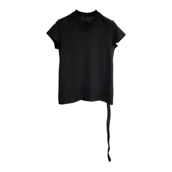 Модная роскошная дизайнерская ткань однотонная основа базовый стиль украшение лентой облегающая футболка с круглым вырезом и рукавами