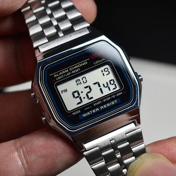 Мужские часы со стальным ремешком F91W, винтажные светодиодные цифровые спортивные часы, женские электронные наручные часы, подарок на День Святого Валентина