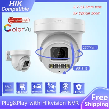 Совместимая с Hikvision CCTV 8-Мегапиксельная IP-камера Colorvu с 5-кратным Зумом Smart Dual Light Двухстороннее Аудио Слот для SD-карты Plug & Play с Hikvision NVR